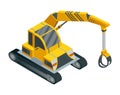 Construction machinery isometric. Heavy transportation. Icon representing heavy mining and road industry. Career and