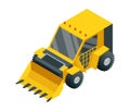 Construction machinery isometric. Heavy transportation. Icon representing heavy mining and road industry. Career and