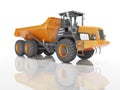 Construction machinery orange quarry truck for transporting stones 3d render on white background with shadow