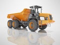 Construction machinery orange quarry truck for transporting stones 3d render on gray background with shadow