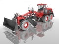 Construction machinery red grader for leveling roads for asphalt road isolated 3d render on white background with shadow