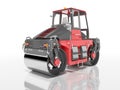 Construction machinery red road roller for asphalt isolated 3d render on white background with shadow Royalty Free Stock Photo