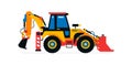 Construction machinery, tractor, excavator, loader. Commercial vehicles for work on the construction site. Vector