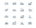 Construction machinery vector linear icons set