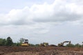 Bulldozer Construction machinery is working on road projects and building structures