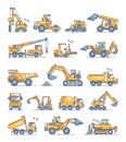 Construction machines and heavy machinery examples outline collection set