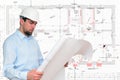 Construction manager/ engineer planning house construction Royalty Free Stock Photo