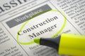 Construction Manager Job Vacancy. 3D.