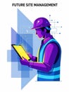 Construction Manager Using Digital Tablet for Future Site Management and Technology Integration Royalty Free Stock Photo