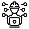 Construction manager managing project online with laptop and connected devices icon Royalty Free Stock Photo