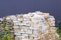 Construction Materials. Building materials for construction of residential house. Pile of brickwork at construction site. Bricks Royalty Free Stock Photo
