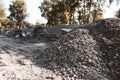 Construction materials and crushed stone. Building new park.