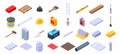 Construction materials icons set, isometric style