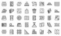 Construction materials icons set, outline style