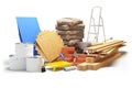 Construction materials isolated on white. 3D rendering Royalty Free Stock Photo