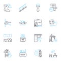 Construction materials linear icons set. Concrete, Steel, Brick, Wood, Glass, Plastic, Asphalt line vector and concept Royalty Free Stock Photo