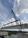 A construction method of lifting precast girder using a single crane Royalty Free Stock Photo