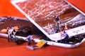 Construction Miniatures Fixing and Repairing a Cracked Broken iPhone Royalty Free Stock Photo