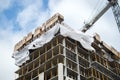 Construction of the modern condo buildings with huge windows and balconies in Montreal