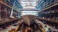 Construction of Modern Ship in Dry Dock: Shipbuilding and Cruise Liners Royalty Free Stock Photo
