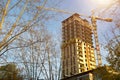 Construction of a multi-storey apartment building in the city. A crane near a skyscraper. Building, moving to a new flat, mortgage Royalty Free Stock Photo