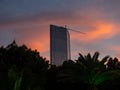 Construction of a multi-storey building against the backdrop of the sunset sky. Construction at the resort. Landscapes of Batumi. Royalty Free Stock Photo