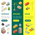 Construction of Multistory Building Concept Banner Vecrtical Set 3d Isometric View. Vector
