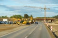 Construction of a New Bridge and Road Expansion Under a Clear Blue Sky Royalty Free Stock Photo