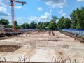 Construction of new building, the Big Tower Crane on the construction site Royalty Free Stock Photo