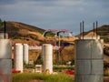 Construction of a new expressway. Bridge supports and new roadbed