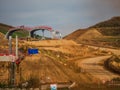 Construction of a new expressway. Bridge supports and new roadbed