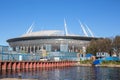 The construction of the new football Krestovsky Stadium in St. Petersburg for the World Cup Royalty Free Stock Photo