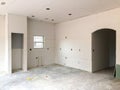 Construction of new home interior drywall installation and finish details Royalty Free Stock Photo