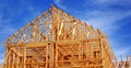 Construction on New Home or Residential Building Wooden Beams and Sky Royalty Free Stock Photo