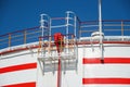 Construction of a new 5000 m3 Fire extinguishing pipeline maintenance site on a new 5000 m3 tank at an oil refinery.Reservoir for Royalty Free Stock Photo