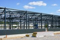 Construction of a new modern industrial building, metal truss frame Royalty Free Stock Photo