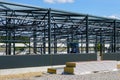 Construction of a new modern industrial building, metal truss frame Royalty Free Stock Photo