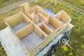Construction of new and modern modular house. Walls made from composite wooden sip panels with styrofoam insulation inside.