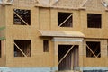 construction of new and modern modular house wood plywood site wall Royalty Free Stock Photo