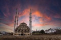 Construction of a new mosque in the mountains, at sunset Royalty Free Stock Photo
