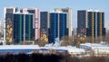 Construction of new multi-storey residential buildings. floral pattern on the walls Royalty Free Stock Photo