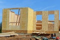 construction new plywood house wall frame window view Royalty Free Stock Photo