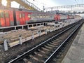 Construction of a new railway platform and reconstruction of the railway for the launch of the Moscow Central Diameters MCD Royalty Free Stock Photo