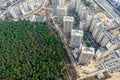 Construction of a new residential area of high-rise buildings near city park. aerial view Royalty Free Stock Photo