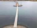 Construction of a new road and bridge across Thorskafjordur fjord in Iceland