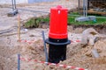 Construction of a new road in the initial stage. . construction of communications. construction of water hydrants Royalty Free Stock Photo