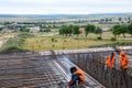 Construction of new road and transport interchange. Work on reinforced concrete structures and road surface Royalty Free Stock Photo