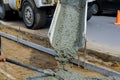 Construction of new sidewalks laying concrete cement Royalty Free Stock Photo
