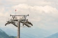 Construction of a new ski lift. Support pole, no steel ropes, standing alone on the slope. Royalty Free Stock Photo