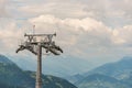 Construction of a new ski lift. Support pole, no steel ropes, standing alone on the slope. Royalty Free Stock Photo